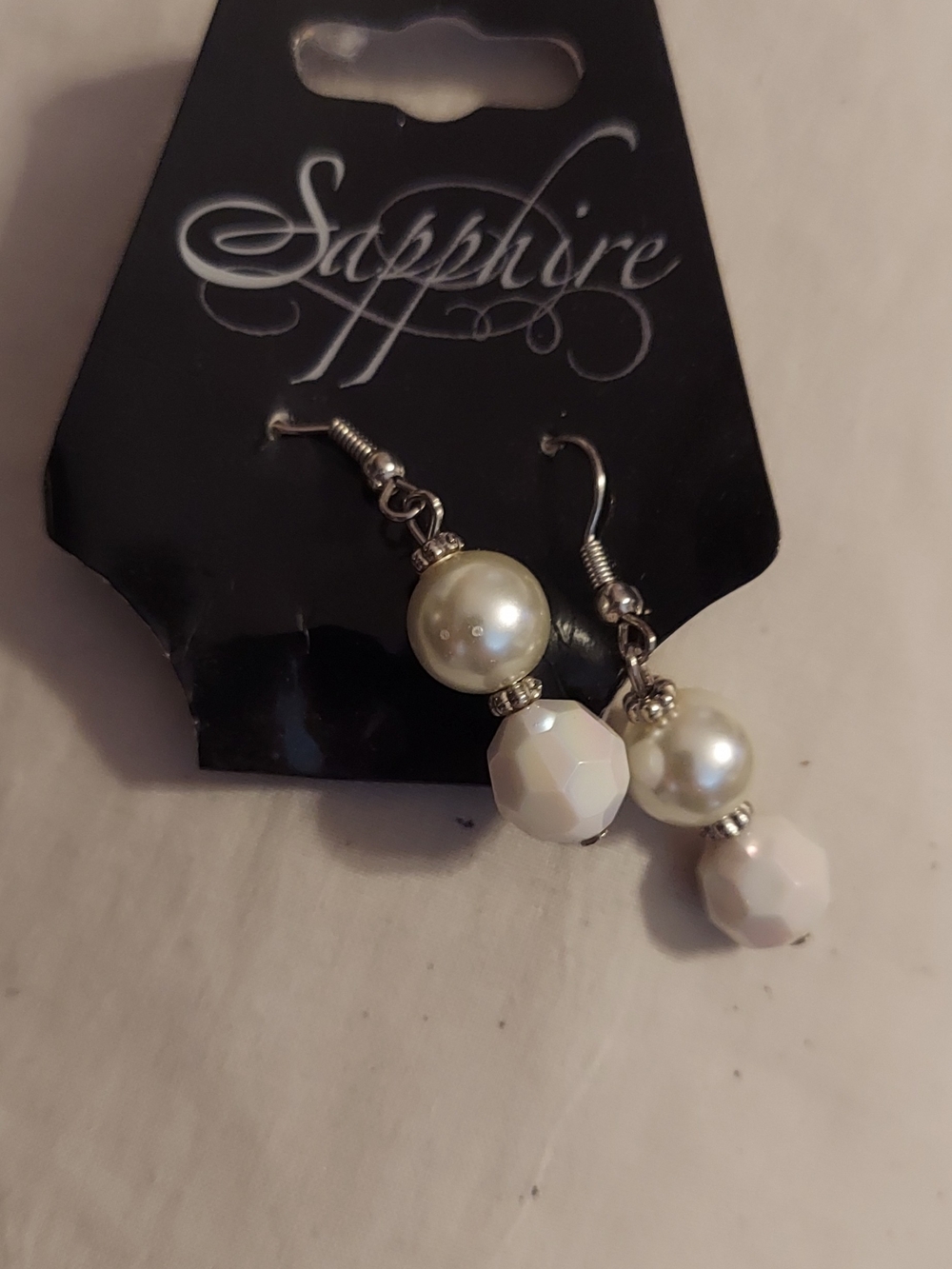 White Pearl and Faceted Bead Drop Earrings